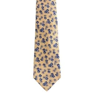 Faconnable Silk Tie 60" x 3.75" Yellow Blue Floral Blossom Print